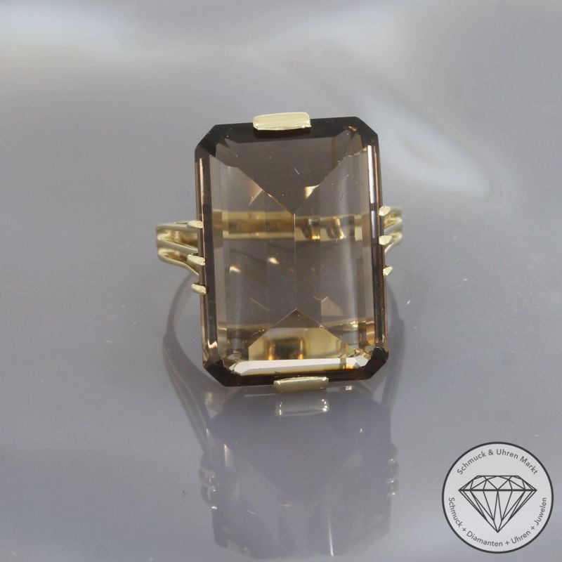 Wert 1100 € Rauchquarz Ring in 585er 14 K Gelbgold - 97673