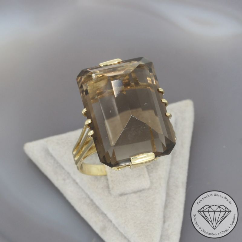 Wert 1100 € Rauchquarz Ring in 585er 14 K Gelbgold - 97673