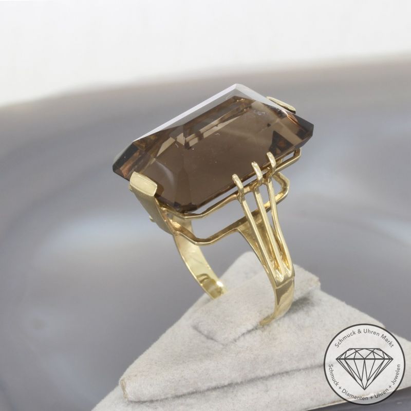 Wert 1100 € Rauchquarz Ring in 585er 14 K Gelbgold - 97673