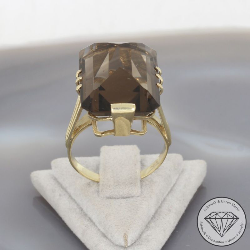 Wert 1100 € Rauchquarz Ring in 585er 14 K Gelbgold - 97673