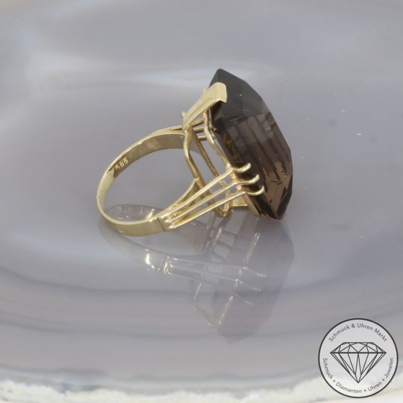 Wert 1100 € Rauchquarz Ring in 585er 14 K Gelbgold - 97673