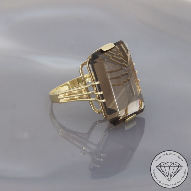 Wert 1100 € Rauchquarz Ring in 585er 14 K Gelbgold - 97673