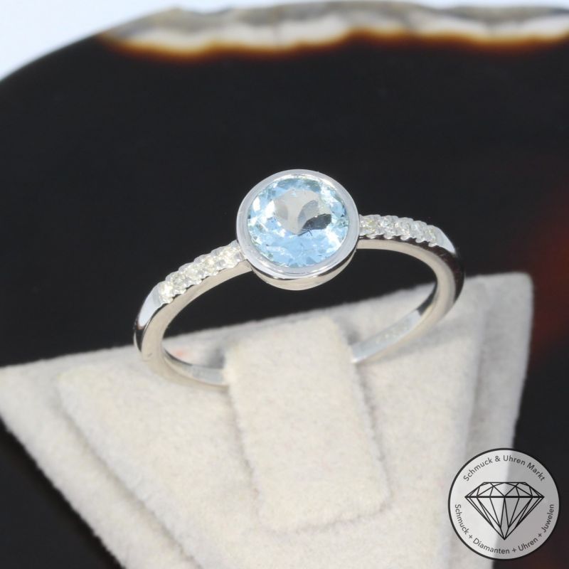 Wert 1750 € Diamant Aquamarin Ring in 585er 14 K Weißgold - 101766