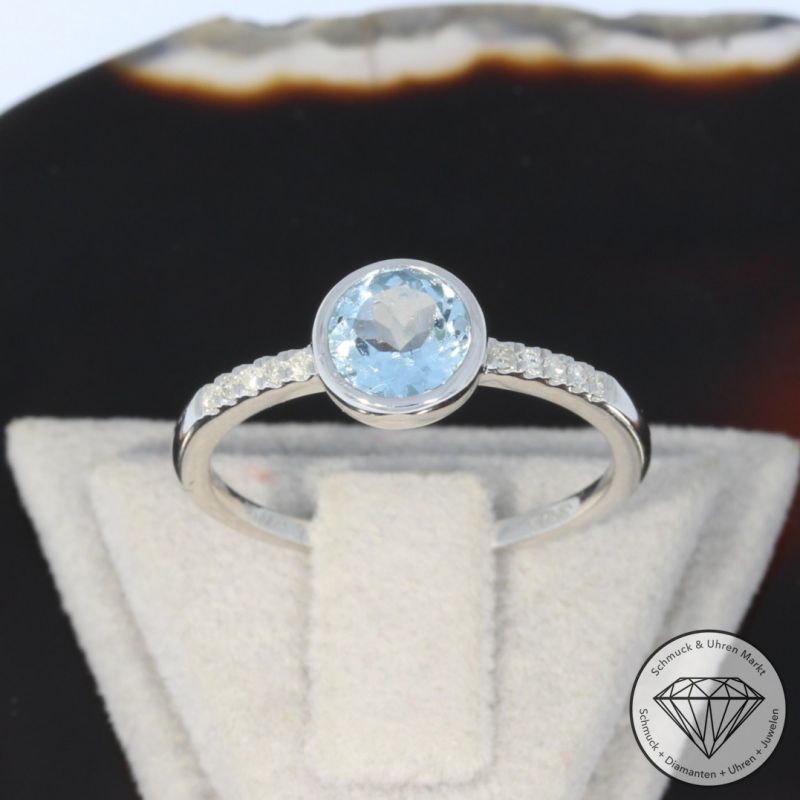 Wert 1750 € Diamant Aquamarin Ring in 585er 14 K Weißgold - 101766