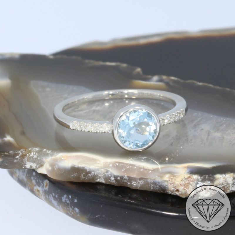 Wert 1750 € Diamant Aquamarin Ring in 585er 14 K Weißgold - 101766