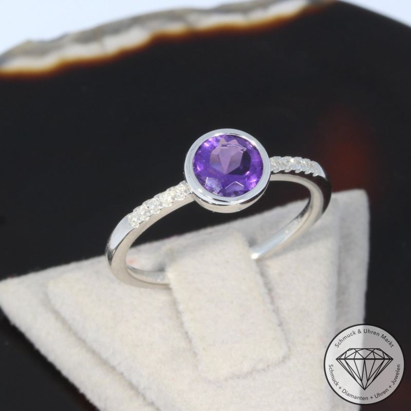 Wert 1750 € Diamant Amethyst Ring in 585er 14 K Weißgold - 97721