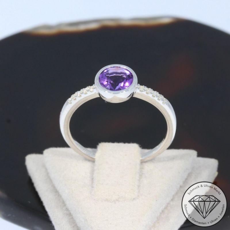 Wert 1750 € Diamant Amethyst Ring in 585er 14 K Weißgold - 97721