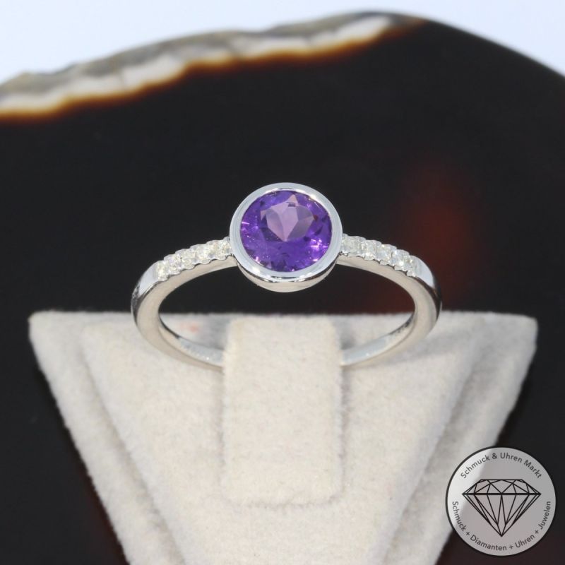 Wert 1750 € Diamant Amethyst Ring in 585er 14 K Weißgold - 97721