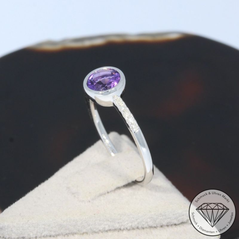 Wert 1750 € Diamant Amethyst Ring in 585er 14 K Weißgold - 97721