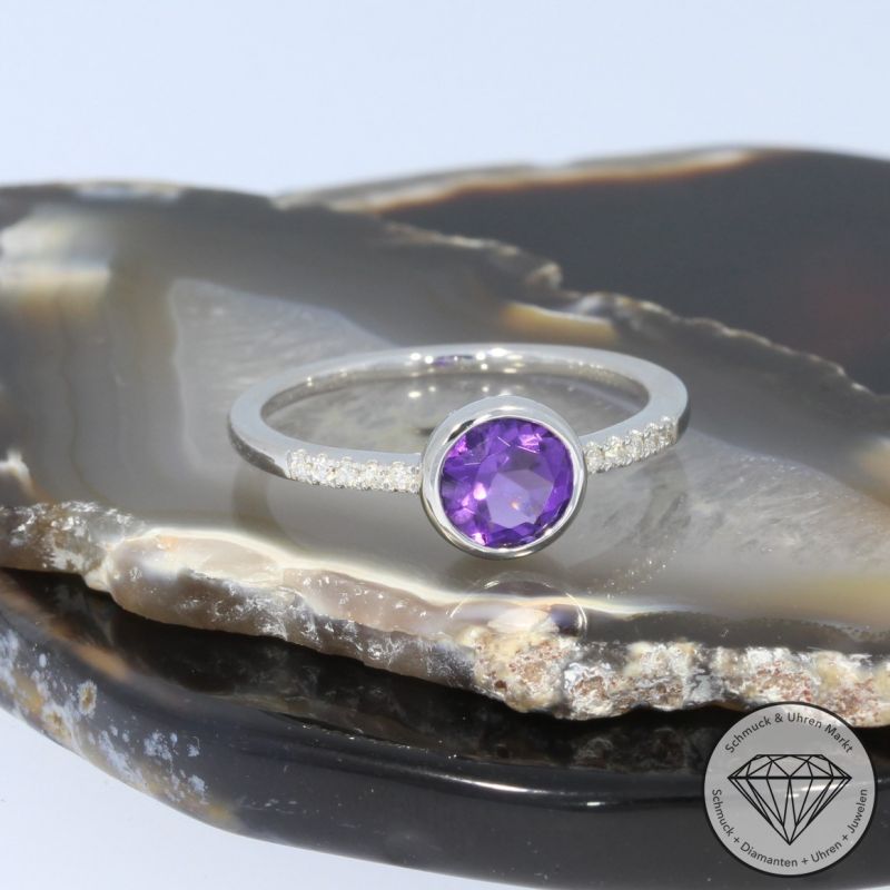 Wert 1750 € Diamant Amethyst Ring in 585er 14 K Weißgold - 97721