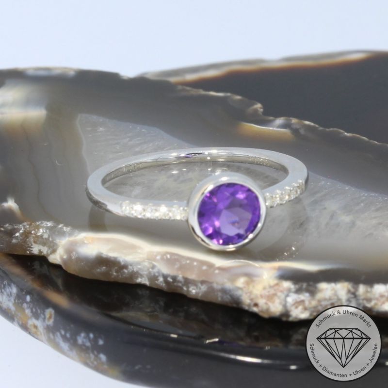 Wert 1750 € Diamant Amethyst Ring in 585er 14 K Weißgold - 97721