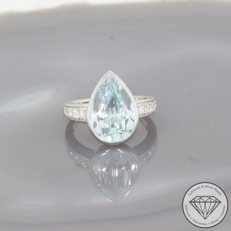 Wert 4690 € Brillant Aquamarin Ring in 750er 18 K Weißgold - 97733