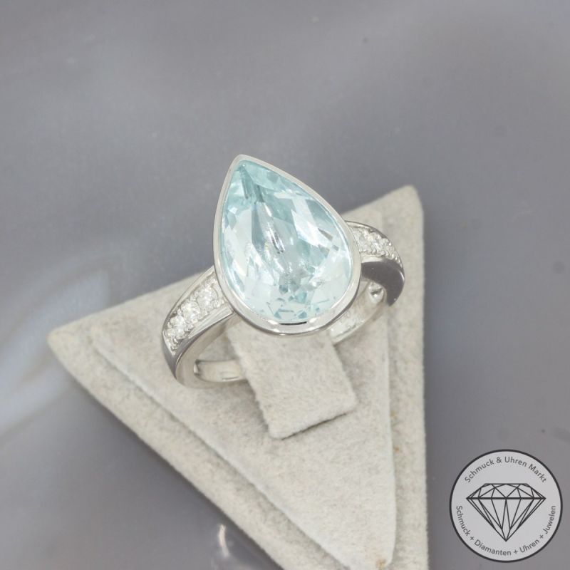 Wert 4690 € Brillant Aquamarin Ring in 750er 18 K Weißgold - 97733