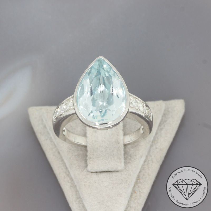 Wert 4690 € Brillant Aquamarin Ring in 750er 18 K Weißgold - 97733