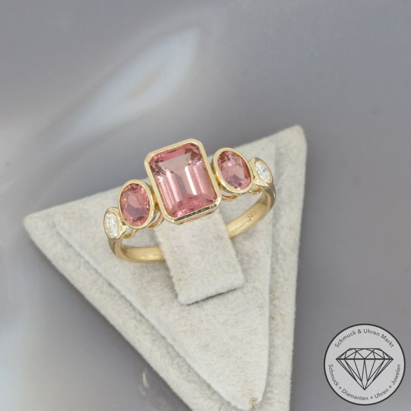Wert 2290 € Brillant Turmalin Ring in 585er 14 K Gelbgold - 97734