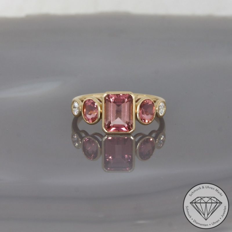 Wert 2290 € Brillant Turmalin Ring in 585er 14 K Gelbgold - 97734