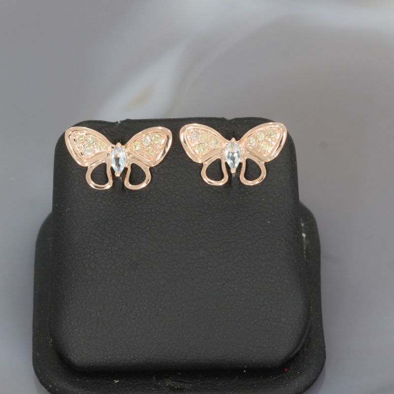 Wert 1150 € Brillant Aquamarin Ohrringe Schmetterling in 585er 14 K Rosegold - 97737