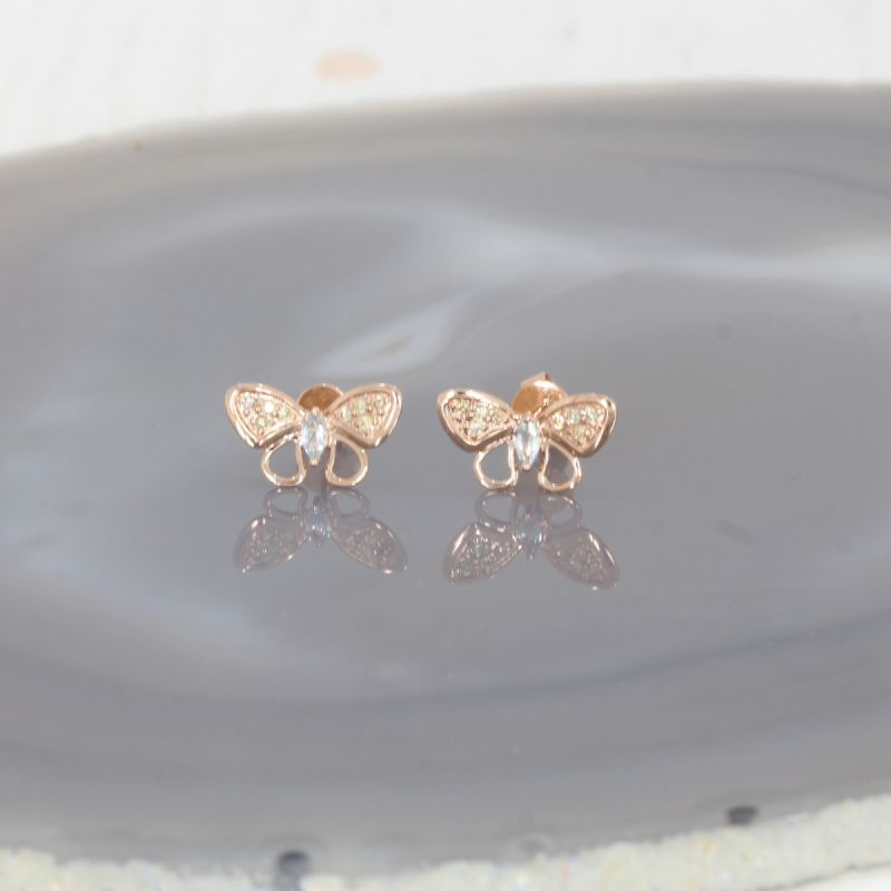 Wert 1150 € Brillant Aquamarin Ohrringe Schmetterling in 585er 14 K Rosegold - 97737
