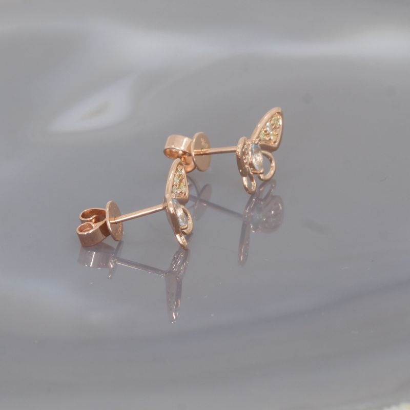 Wert 1150 € Brillant Aquamarin Ohrringe Schmetterling in 585er 14 K Rosegold - 97737
