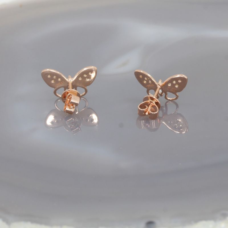 Wert 1150 € Brillant Aquamarin Ohrringe Schmetterling in 585er 14 K Rosegold - 97737