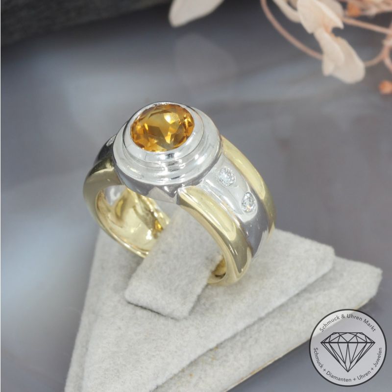 Wert 2400 € Bicolor Brillant Citrin Ring in 585er 14 K Gold - 97767