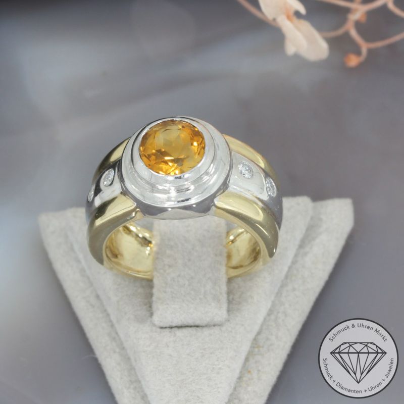 Wert 2400 € Bicolor Brillant Citrin Ring in 585er 14 K Gold - 97767