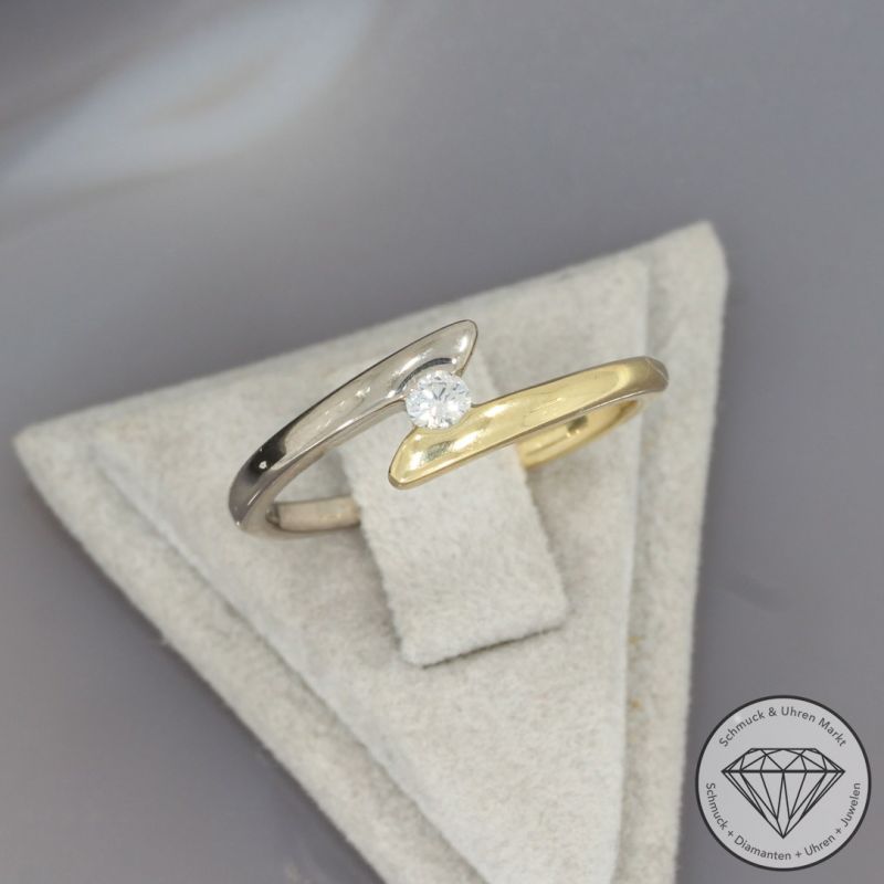 Wert 850 € Bicolor Solitär Brillant Ring (ca. 0,09 carat) in 750er 18 K Gold - 97773
