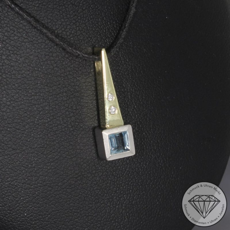 Wert 950 € Bicolor Brillant Aquamarin Anhänger in 585er 14 K Gold - 97902
