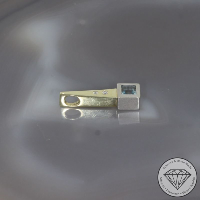 Wert 950 € Bicolor Brillant Aquamarin Anhänger in 585er 14 K Gold - 97902