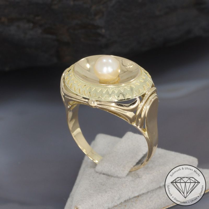 Wert 1100 € Perl Ring 585er/14 Karat Gelb Gold Größe 64 – 97910