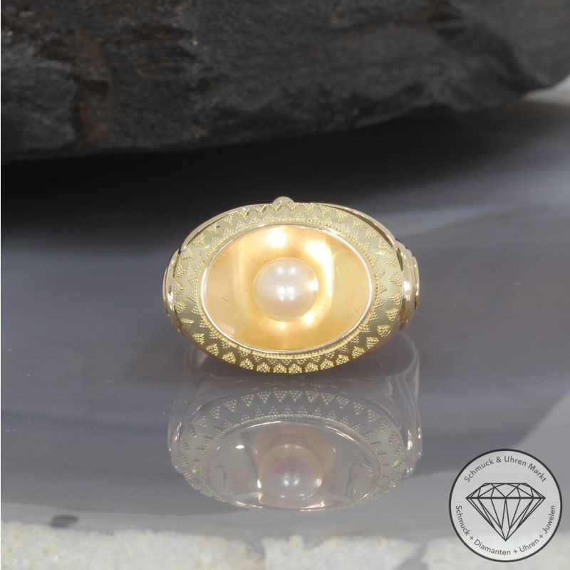 Wert 1100 € Perl Ring 585er/14 Karat Gelb Gold Größe 64 – 97910