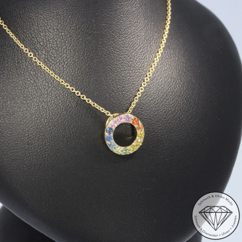 Wert 1550 € Saphir Anhänger mit Kette (0,42 carat) in 585er 14 K Gelbgold - H1792