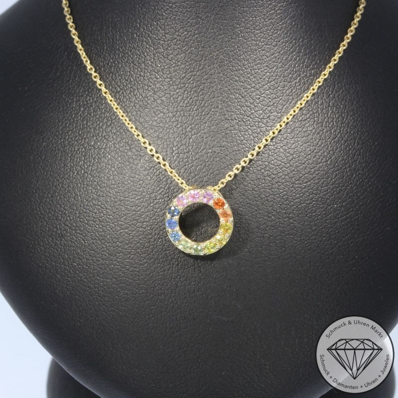 Wert 1550 € Saphir Anhänger mit Kette (0,42 carat) in 585er 14 K Gelbgold - H1792