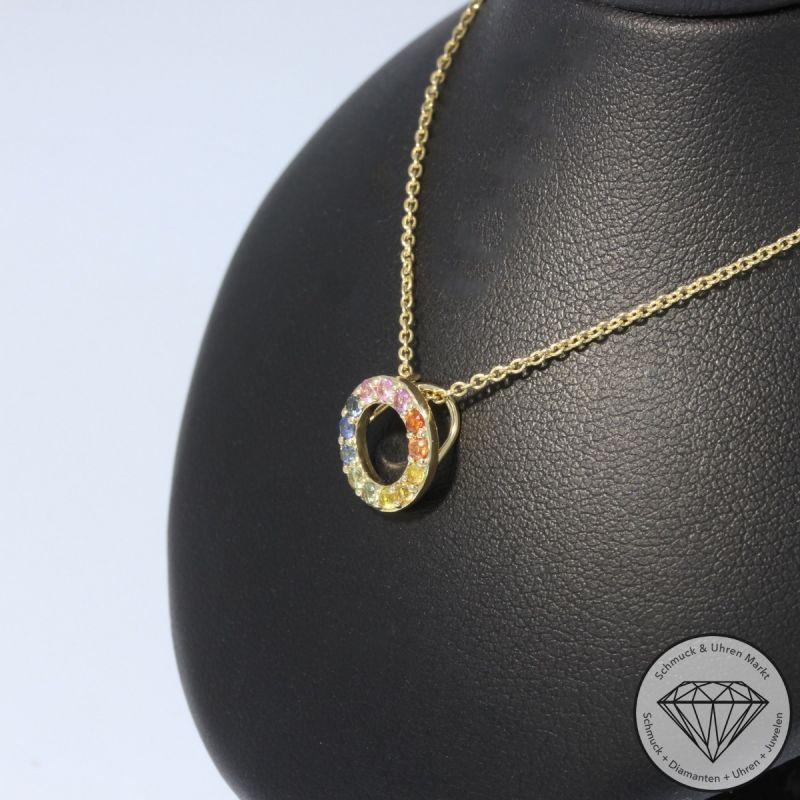 Wert 1550 € Saphir Anhänger mit Kette (0,42 carat) in 585er 14 K Gelbgold - H1792