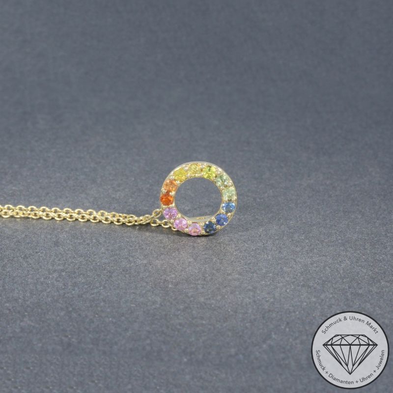 Wert 1550 € Saphir Anhänger mit Kette (0,42 carat) in 585er 14 K Gelbgold - H1792