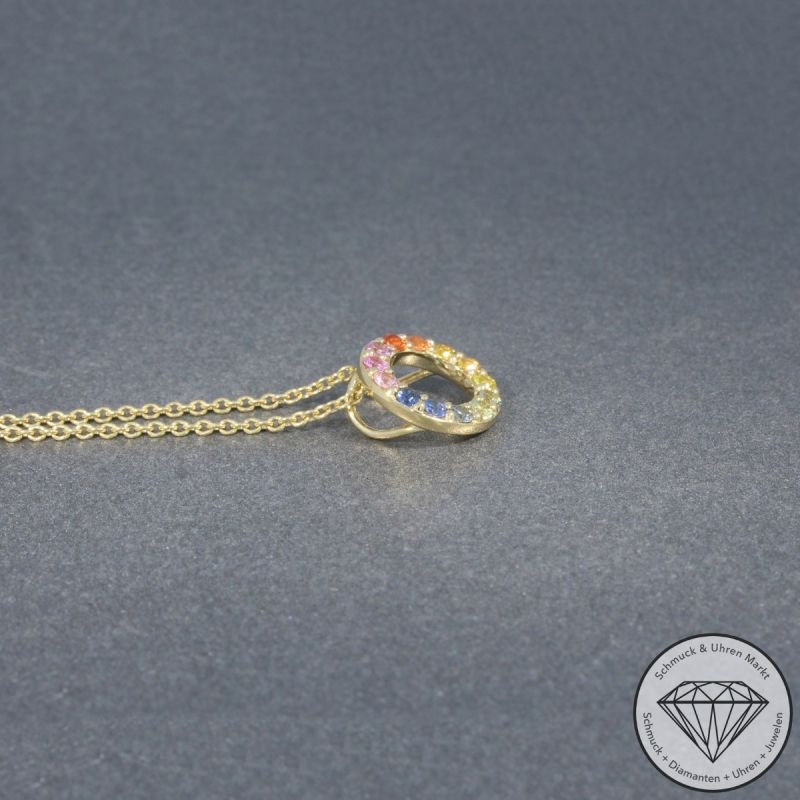 Wert 1550 € Saphir Anhänger mit Kette (0,42 carat) in 585er 14 K Gelbgold - H1792