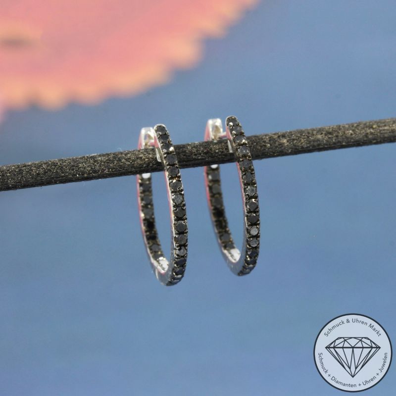 Wert 1450 € schwarze Diamant Creolen (0,46 carat) in 750er 18 K Weißgold - H1746