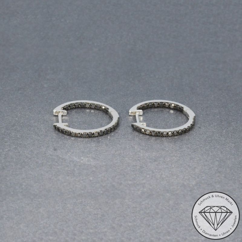 Wert 1450 € schwarze Diamant Creolen (0,46 carat) in 750er 18 K Weißgold - H1746