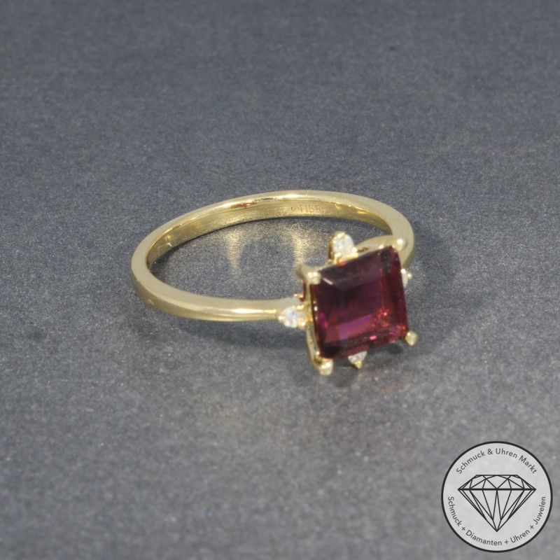 Wert 1890 € Diamant Turmalin Ring in 585er 14 K Gelbgold - 98203