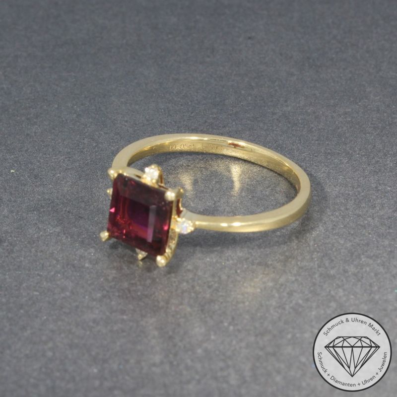 Wert 1890 € Diamant Turmalin Ring in 585er 14 K Gelbgold - 98203