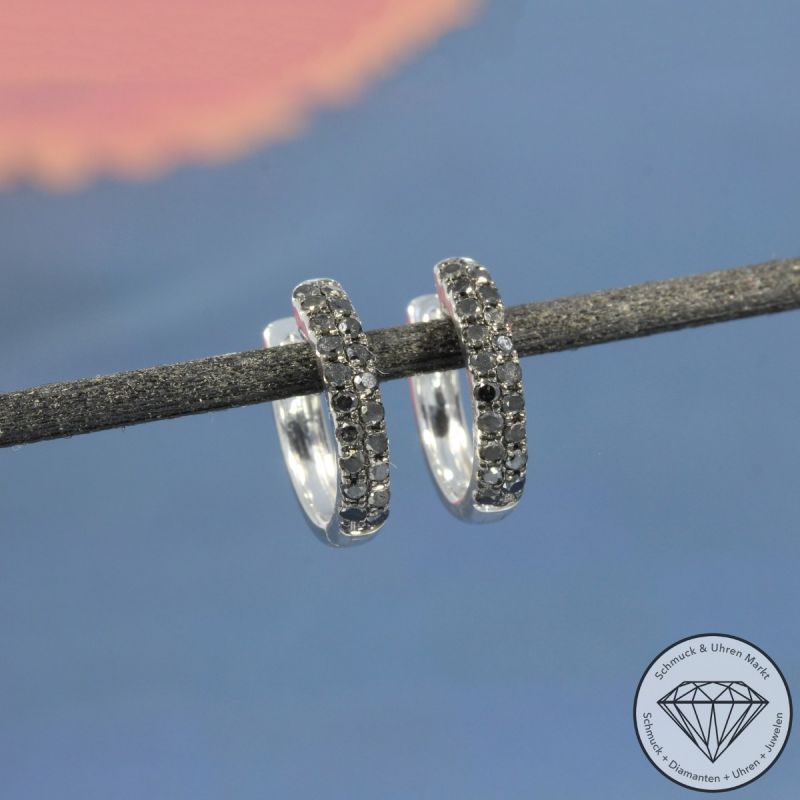 Wert 990 € schwarze Diamant Creolen (0,32 carat) in 585er 14 K Weißgold - H1744