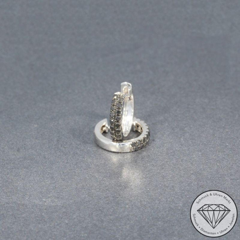 Wert 990 € schwarze Diamant Creolen (0,32 carat) in 585er 14 K Weißgold - H1744