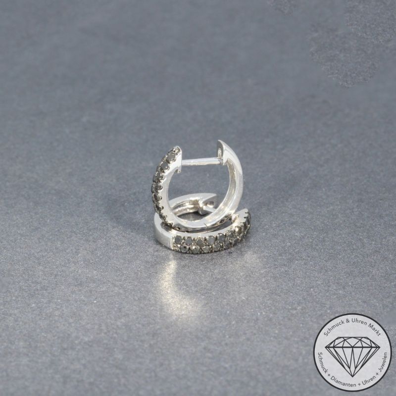 Wert 990 € schwarze Diamant Creolen (0,32 carat) in 585er 14 K Weißgold - H1744