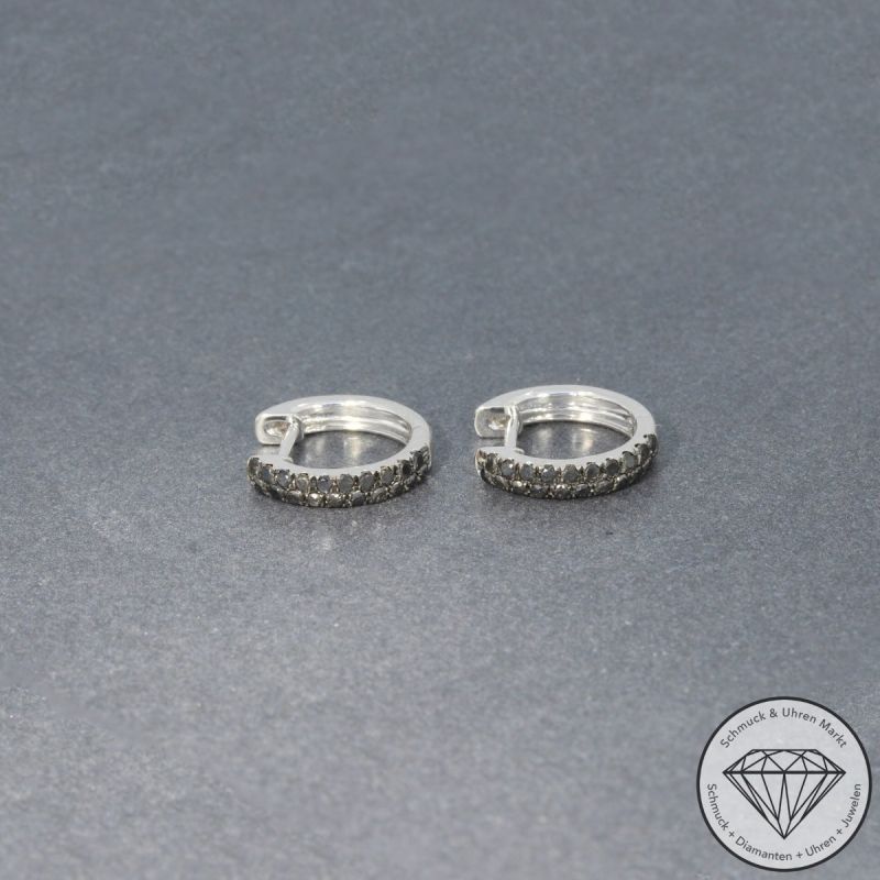 Wert 990 € schwarze Diamant Creolen (0,32 carat) in 585er 14 K Weißgold - H1744