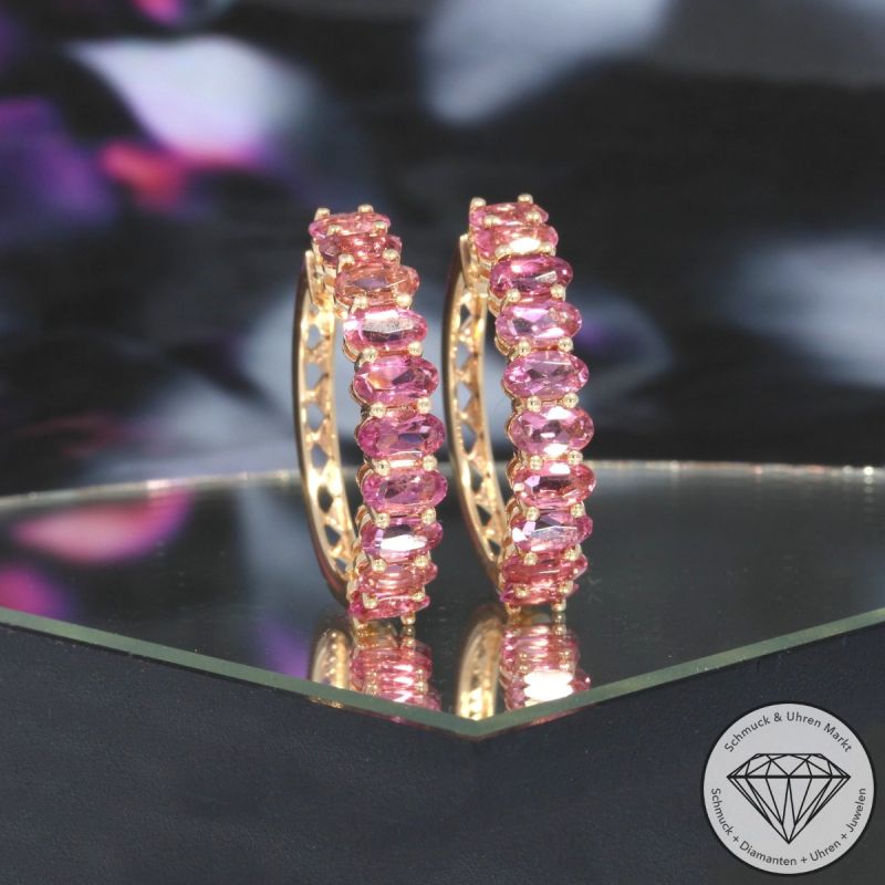 Wert 3750 € Turmalin Ohrringe Creolen in 585er 14 K Rosegold - 98238