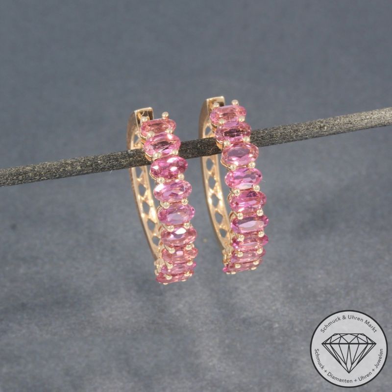 Wert 3750 € Turmalin Ohrringe Creolen in 585er 14 K Rosegold - 98238