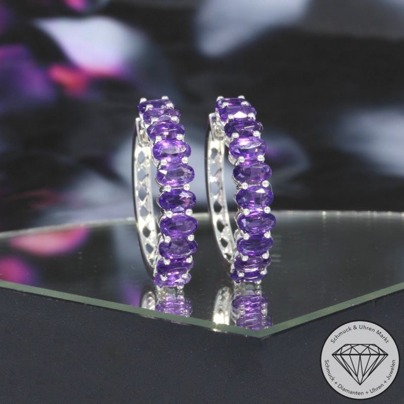 Wert 3490 € Amethyst Ohrringe Creolen in 585er 14 K Weißgold - 98240