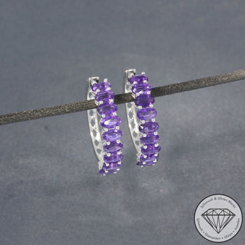 Wert 3490 € Amethyst Ohrringe Creolen in 585er 14 K Weißgold - 98240