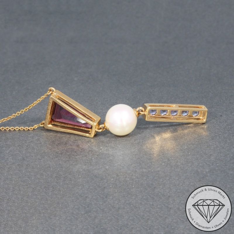 Wert 2450 € Farbedelstein Perlen Collier in 750er 18 K Roségold - 98257