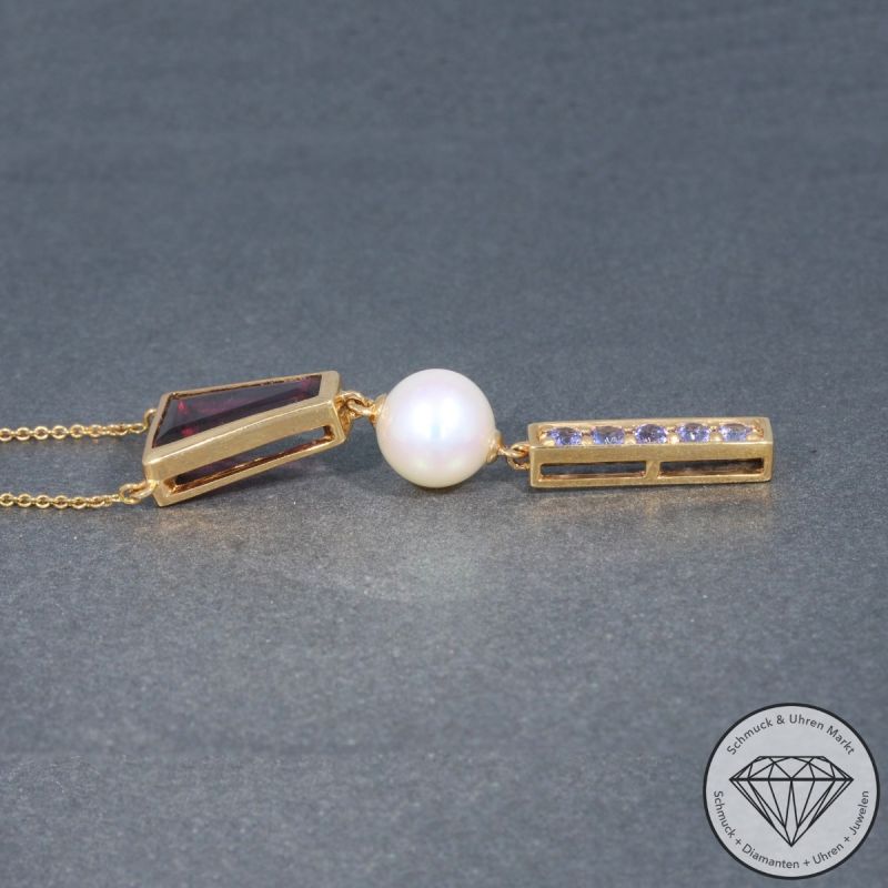 Wert 2450 € Farbedelstein Perlen Collier in 750er 18 K Roségold - 98257